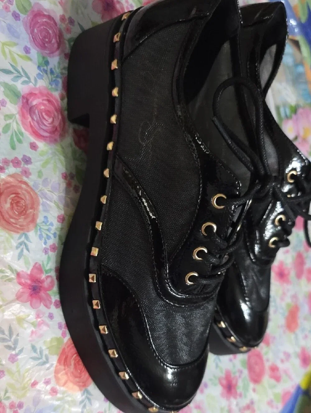 Black Women's Platform Lace-Up Oxfords